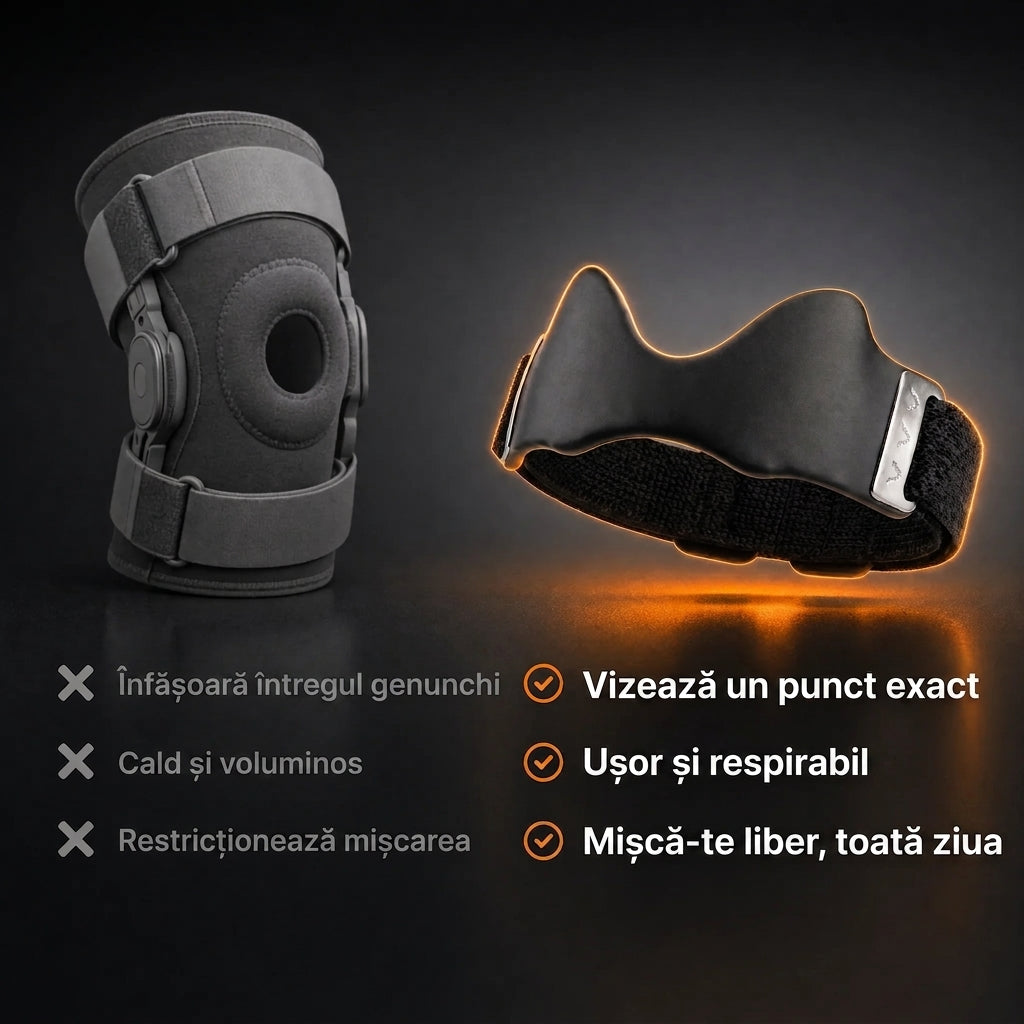 Detaliu al curelei de genunchi Kintex pe tendon.